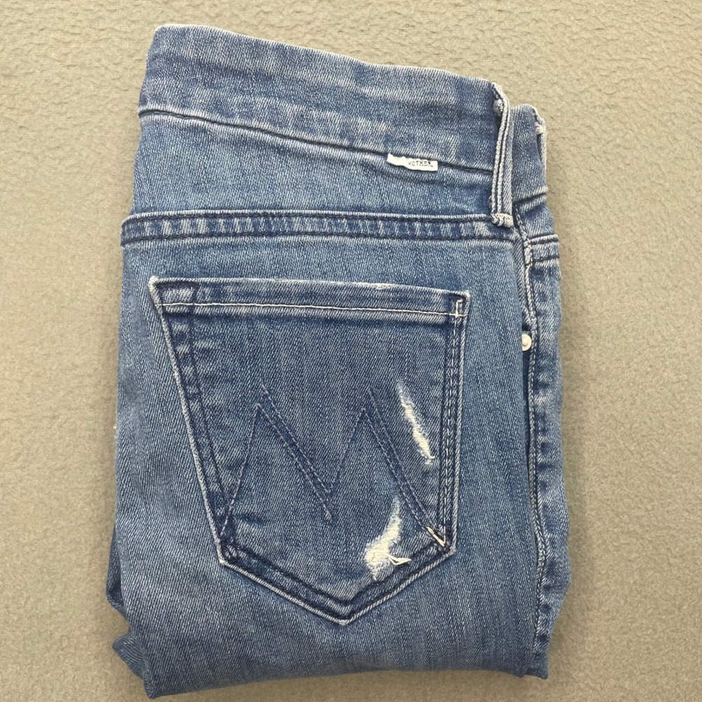 Mother Women Jeans Cotton Blend 25 Looker Ankle Fray Distressed Blue 1431-173